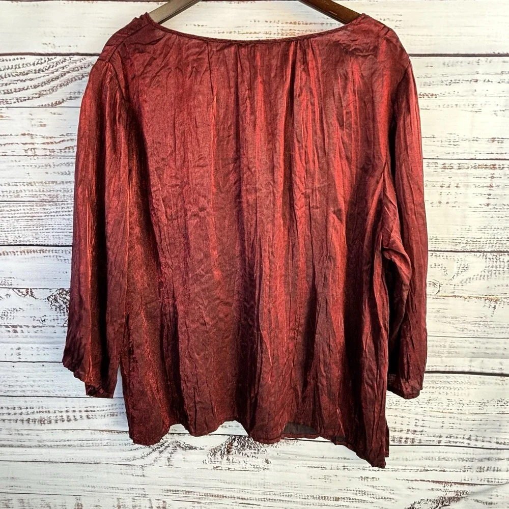 Y2K Blouse 2XL 18/20 Red Luminous Peasant Top Whimsical Goth Witchy Flowy